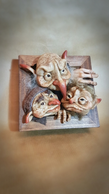 SOLD - OOAK Small 3D Goblin Wall Art Hanging Frame