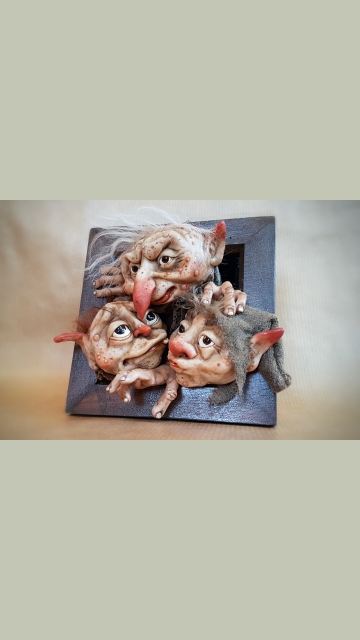 SOLD - OOAK Small 3D Goblin Wall Art Hanging Frame