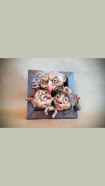 SOLD - OOAK Small 3D Goblin Wall Art Hanging Frame
