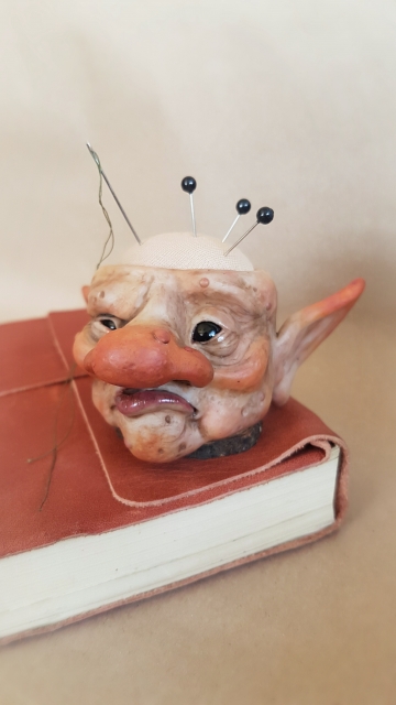 SOLD Troll Head Pincushion