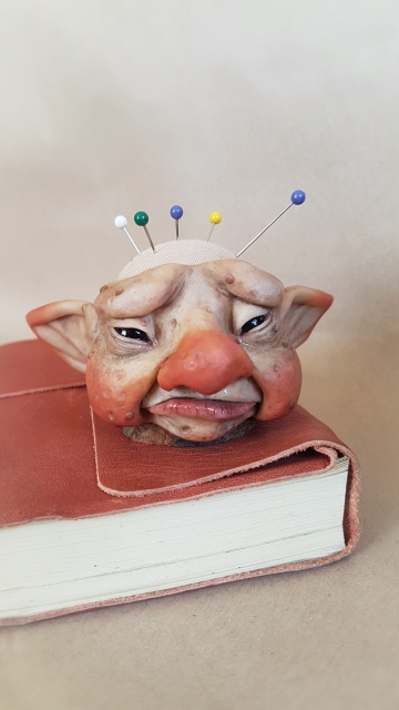 SOLD Troll Head Pincushion