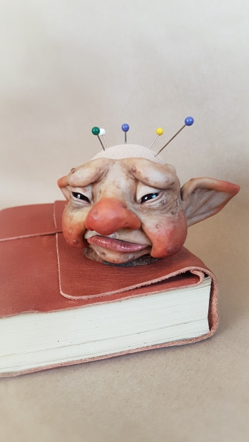 SOLD Troll Head Pincushion