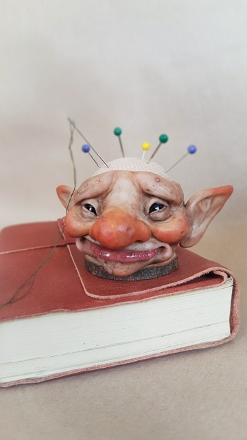 SOLD Troll Head Pincushion