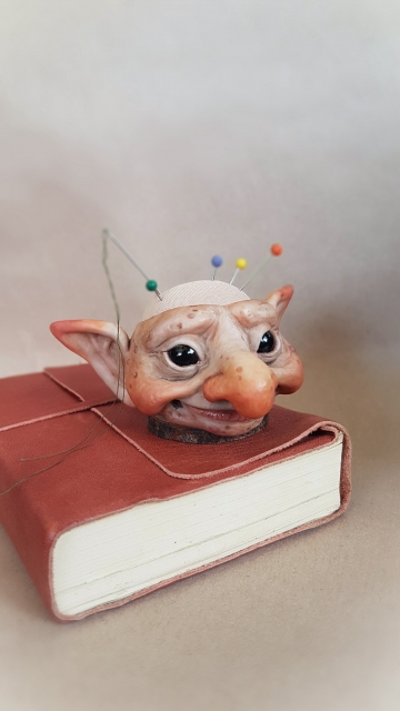 SOLD Troll Head Pincushion