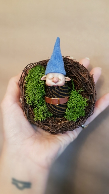 SOLD Two Gnome Babies + Moss Nest