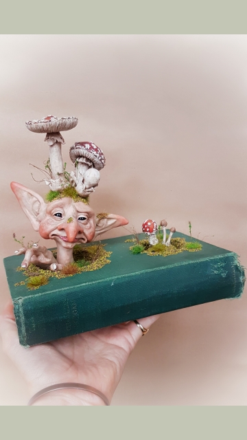 SOLD Cosclay Sculpted 'Mushroom Fae Book 2' - OOAK Book Sculpture