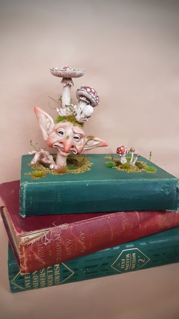 SOLD Cosclay Sculpted 'Mushroom Fae Book 2' - OOAK Book Sculpture