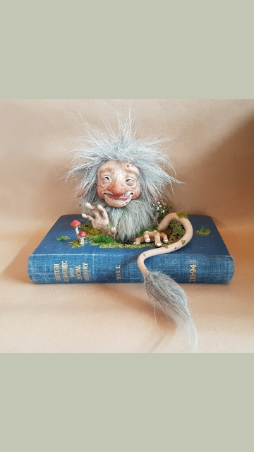 SOLD Cosclay Sculpted 'Troll Book' - OOAK Book Sculpture