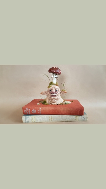 SOLD Cosclay Sculpted 'Book Ogre' - OOAK Book Sculpture