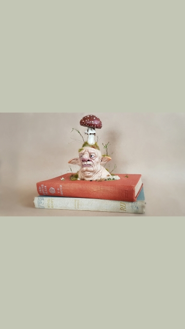 SOLD Cosclay Sculpted 'Book Ogre' - OOAK Book Sculpture